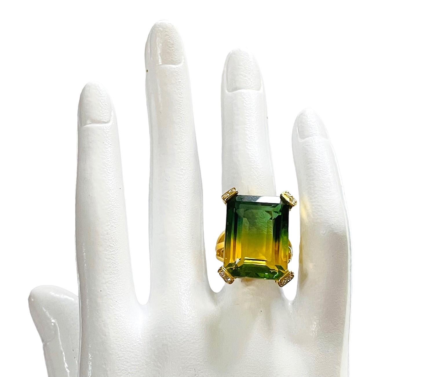 Neuer brasilianischer grüner gelber 20,20 Karat Ametrin Sterling Ring Größe 5,75 Damen