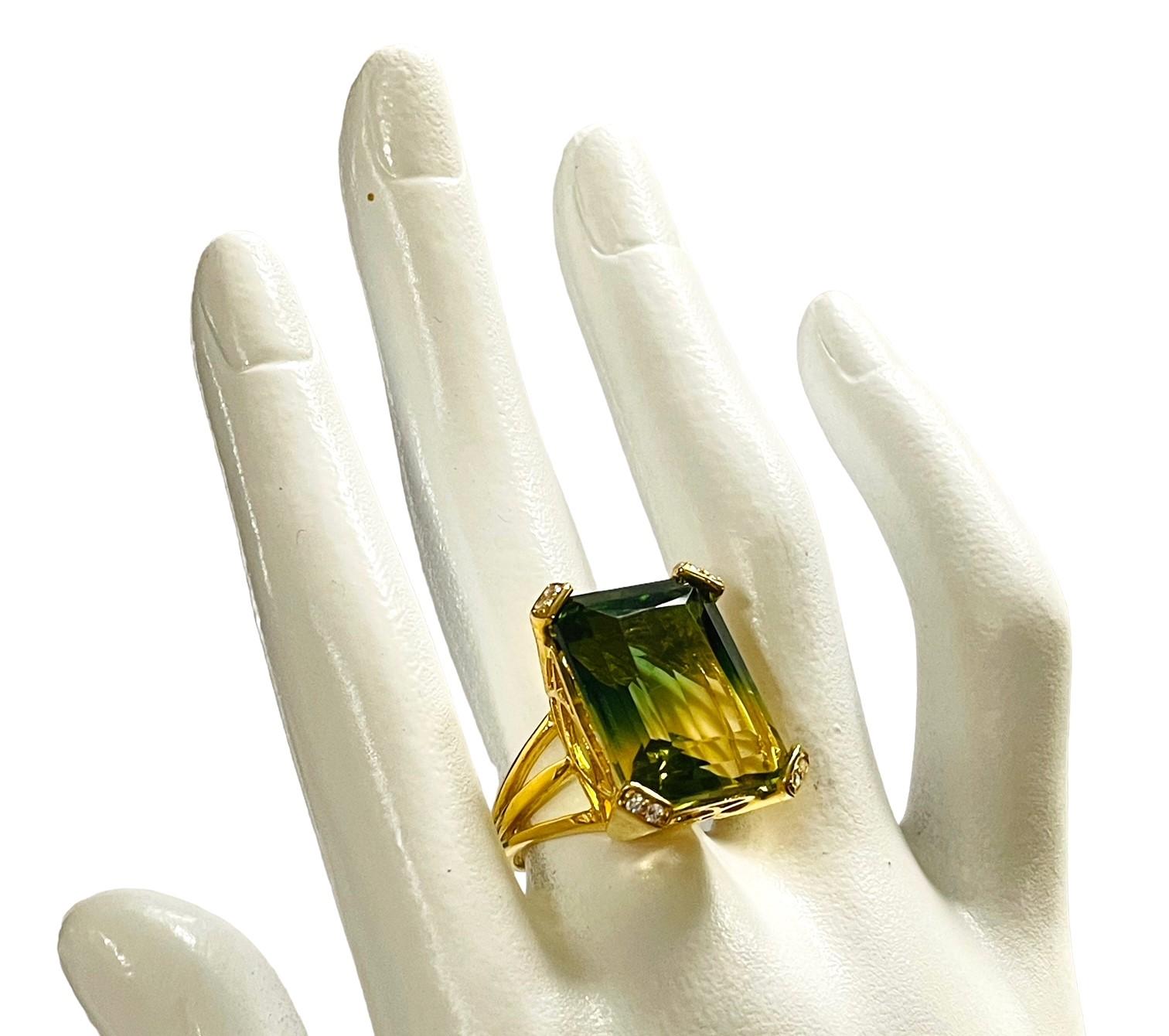 Neuer brasilianischer grüner gelber 20,20 Karat Ametrin Sterling Ring Größe 5,75 1