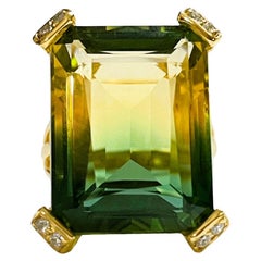 New Brazilian Green Yellow 20.20 Ct Ametrine Sterling Ring Size 5.75