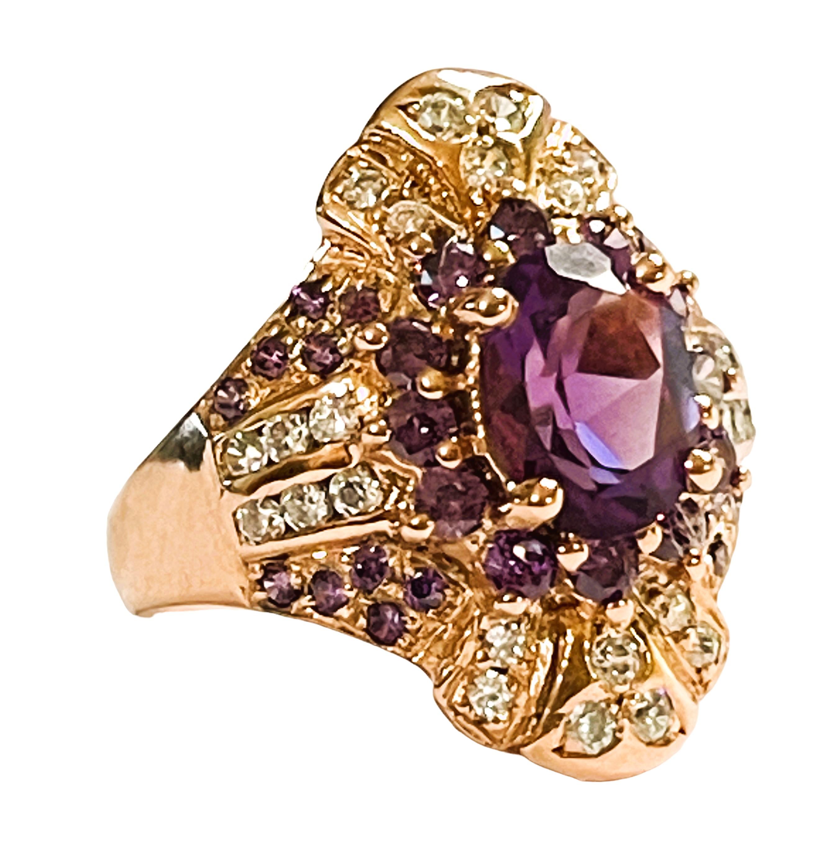 New Brazilian If 1.0 Purple Amethyst and Sapphire Rose Gold Plated Ring ...