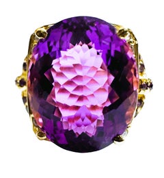New Brazilian IF 10.8 ct Purple Blue Amethyst & Sapphi Gold Plated Sterling Ring