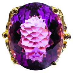 New Brazilian IF 10.8 ct Purple Blue Amethyst 
Sapphi Gold Plated Sterling Ring