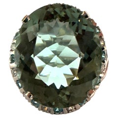 New Brazilian IF 12.40 Carat Platinum Green Amethyst 
Sapphire Sterling Ring