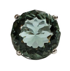New Brazilian IF 13 Carat Platinum Green Amethyst & Sapphire Sterling Ring