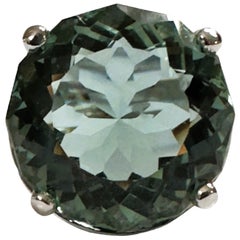 New Brazilian IF 13 Carat Platinum Green Amethyst & Sapphire Sterling Ring
