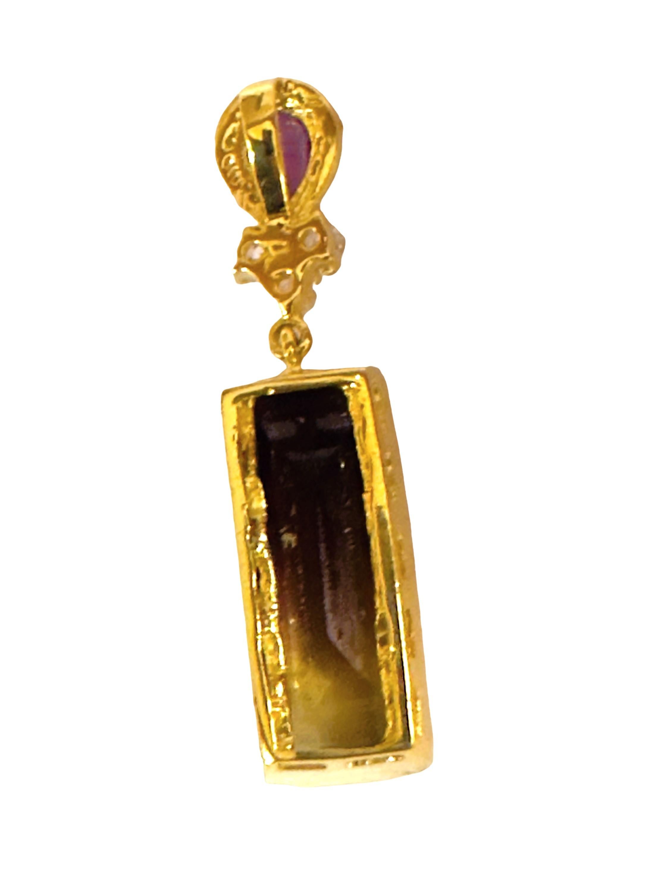 Baguette Cut New Brazilian IF 13 Ct Ametrine Spinel Yellow Gold Plated Sterling Pendant For Sale