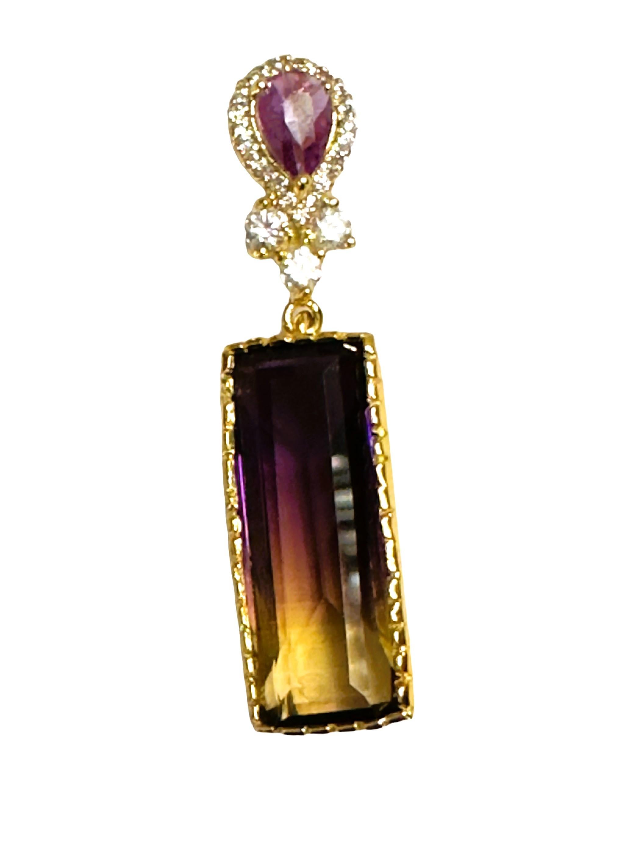 New Brazilian IF 13 Ct Ametrine Spinel Yellow Gold Plated Sterling Pendant In New Condition For Sale In Eagan, MN