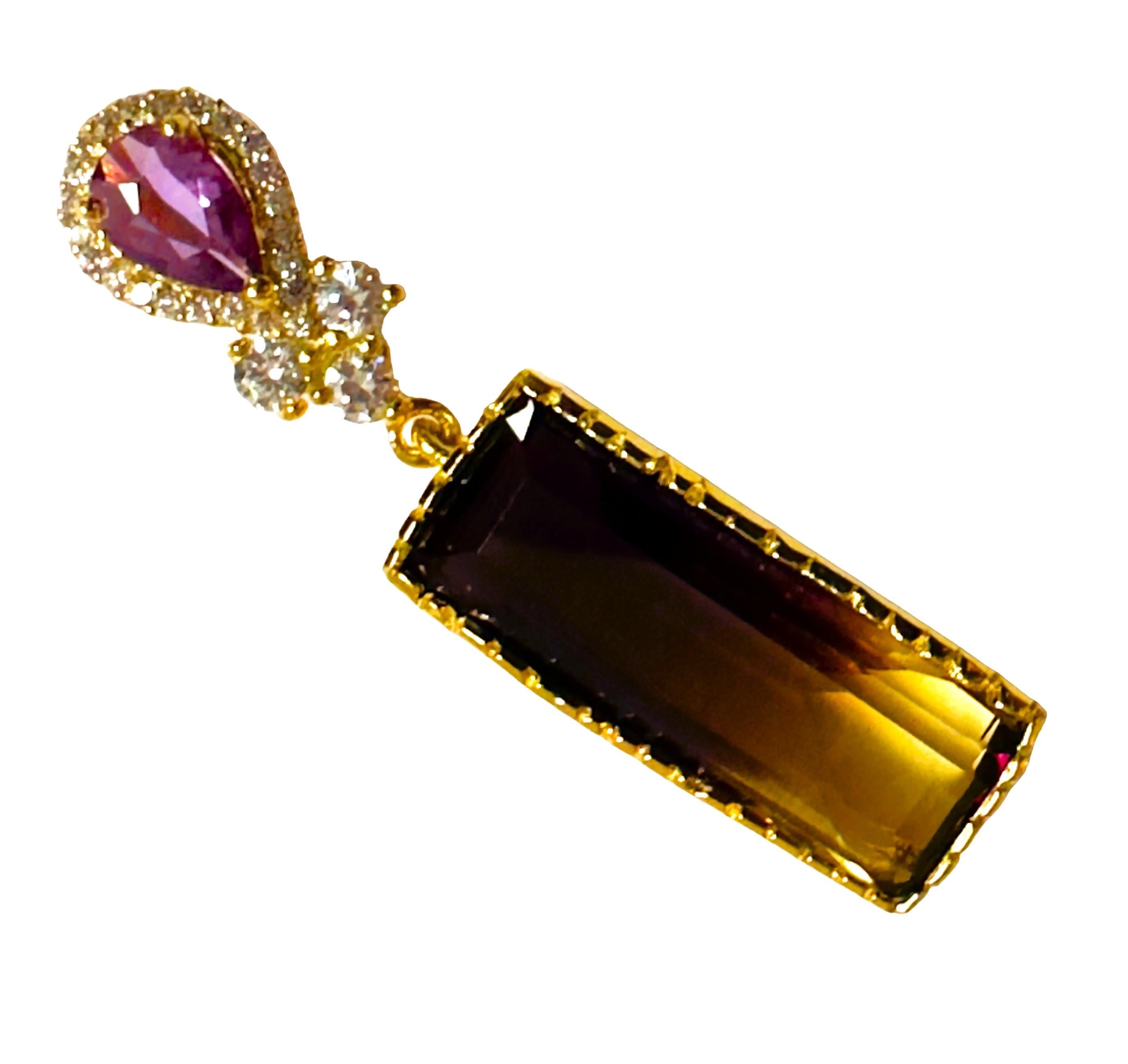 Women's New Brazilian IF 13 Ct Ametrine Spinel Yellow Gold Plated Sterling Pendant For Sale