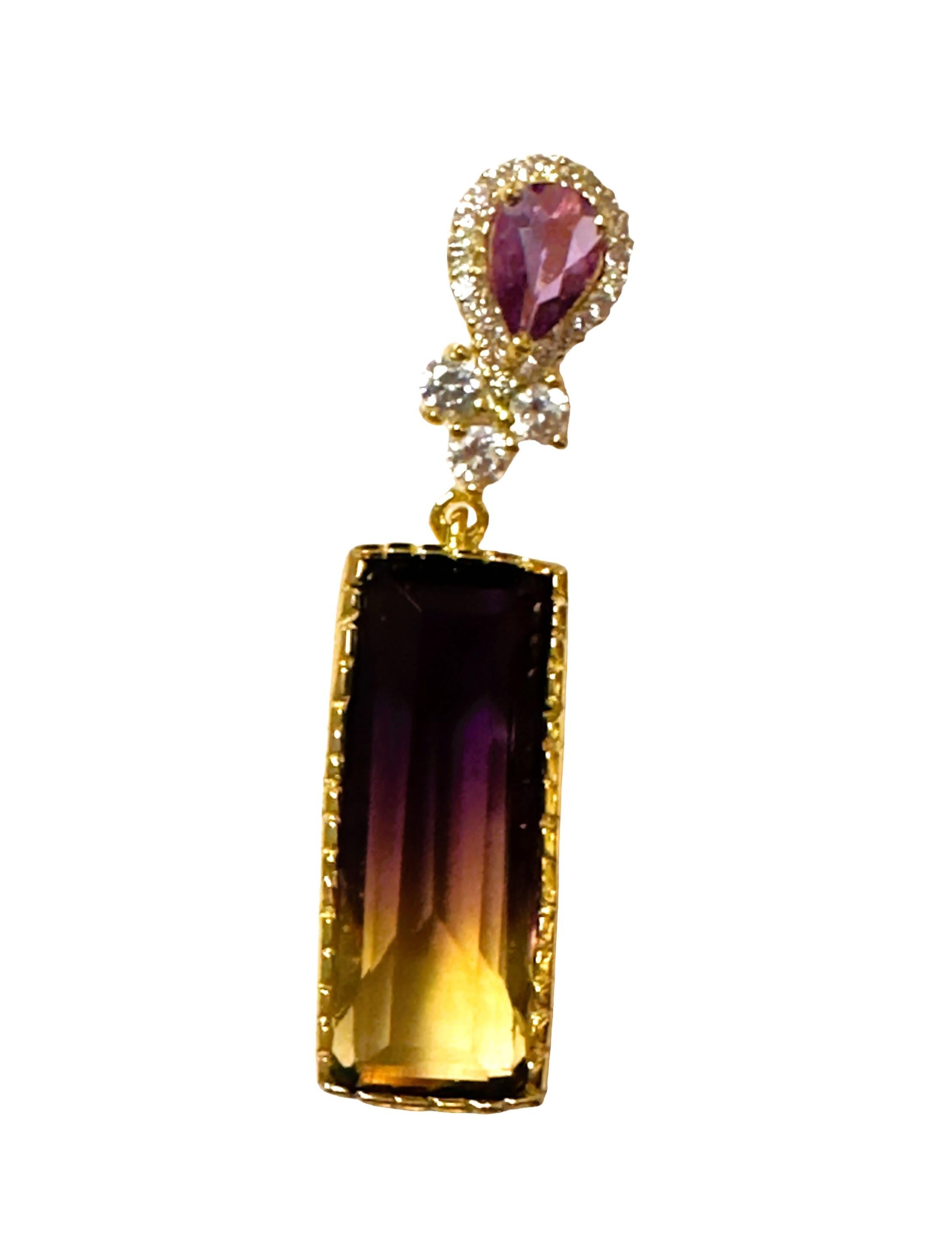 New Brazilian IF 13 Ct Ametrine Spinel Yellow Gold Plated Sterling Pendant For Sale 1