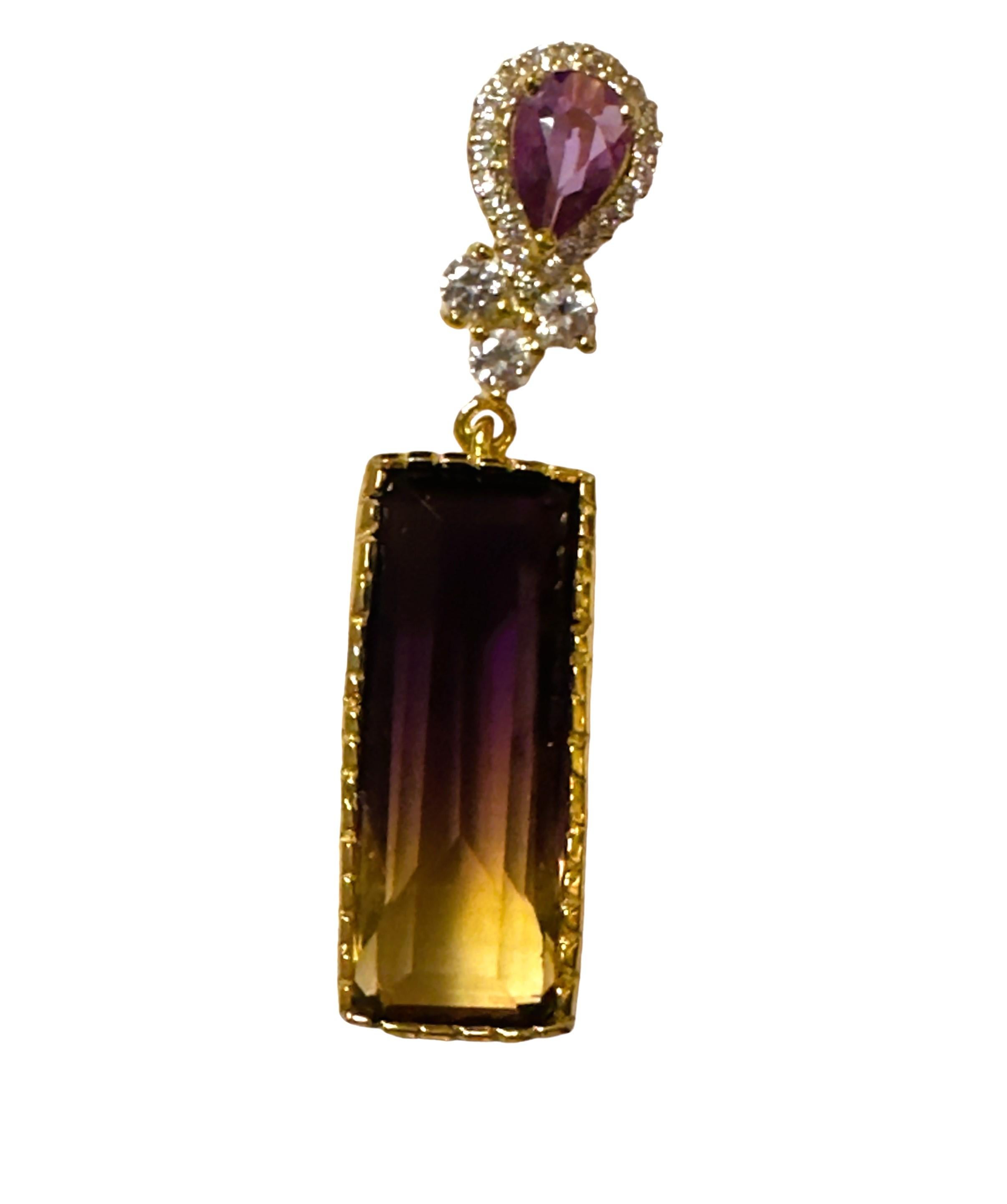 New Brazilian IF 13 Ct Ametrine Spinel Yellow Gold Plated Sterling Pendant For Sale 2