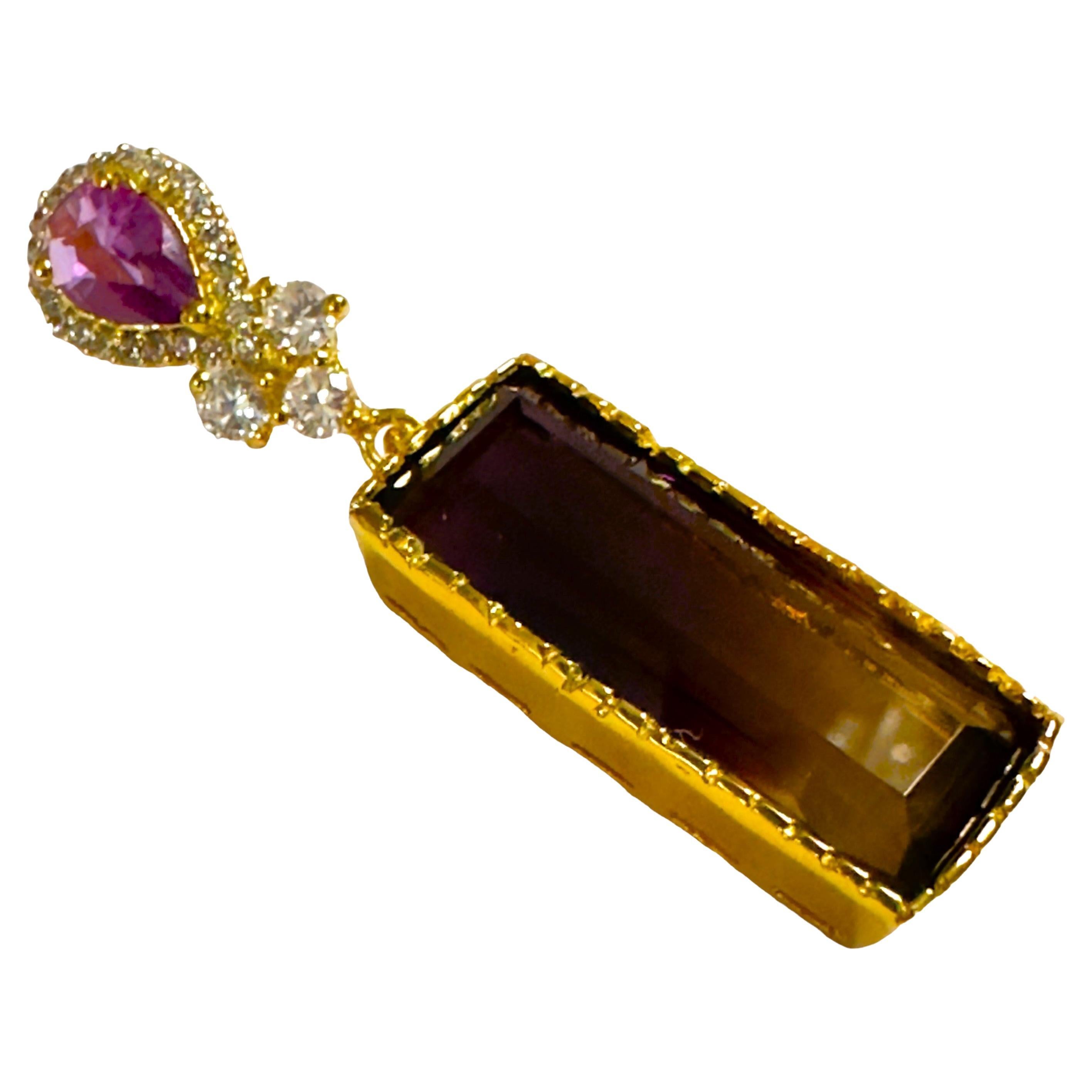 New Brazilian IF 13 Ct Ametrine Spinel Yellow Gold Plated Sterling Pendant For Sale
