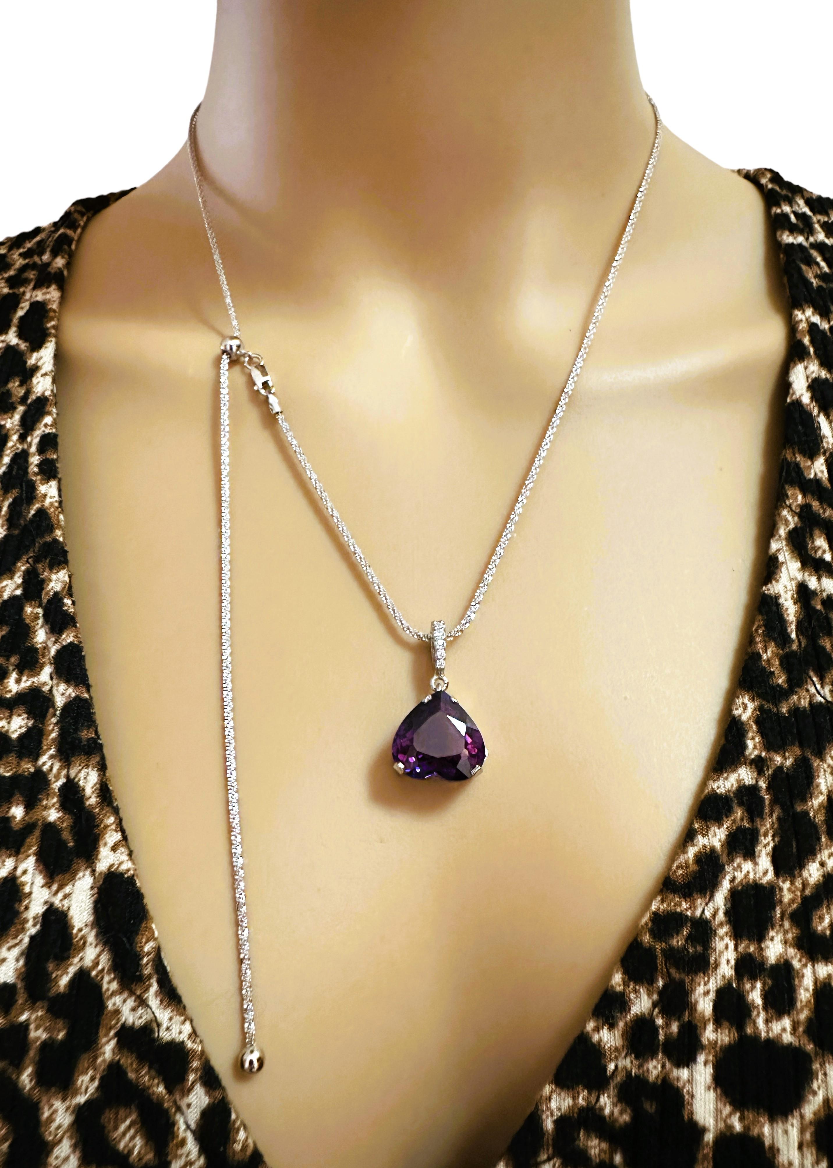 New Brazilian IF 13.2 ct Purple Blue Ametrine Sterling Necklace Adj Chain In New Condition In Eagan, MN