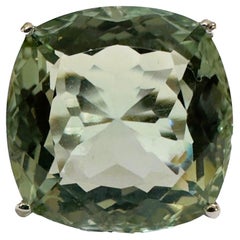 New Brazilian IF 13.70 Carat Light Platinum Green Amethyst Sterling Ring