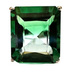 New Brazilian IF 14.60 Carat Blue Green Ametrine & Sapphire Sterling Ring