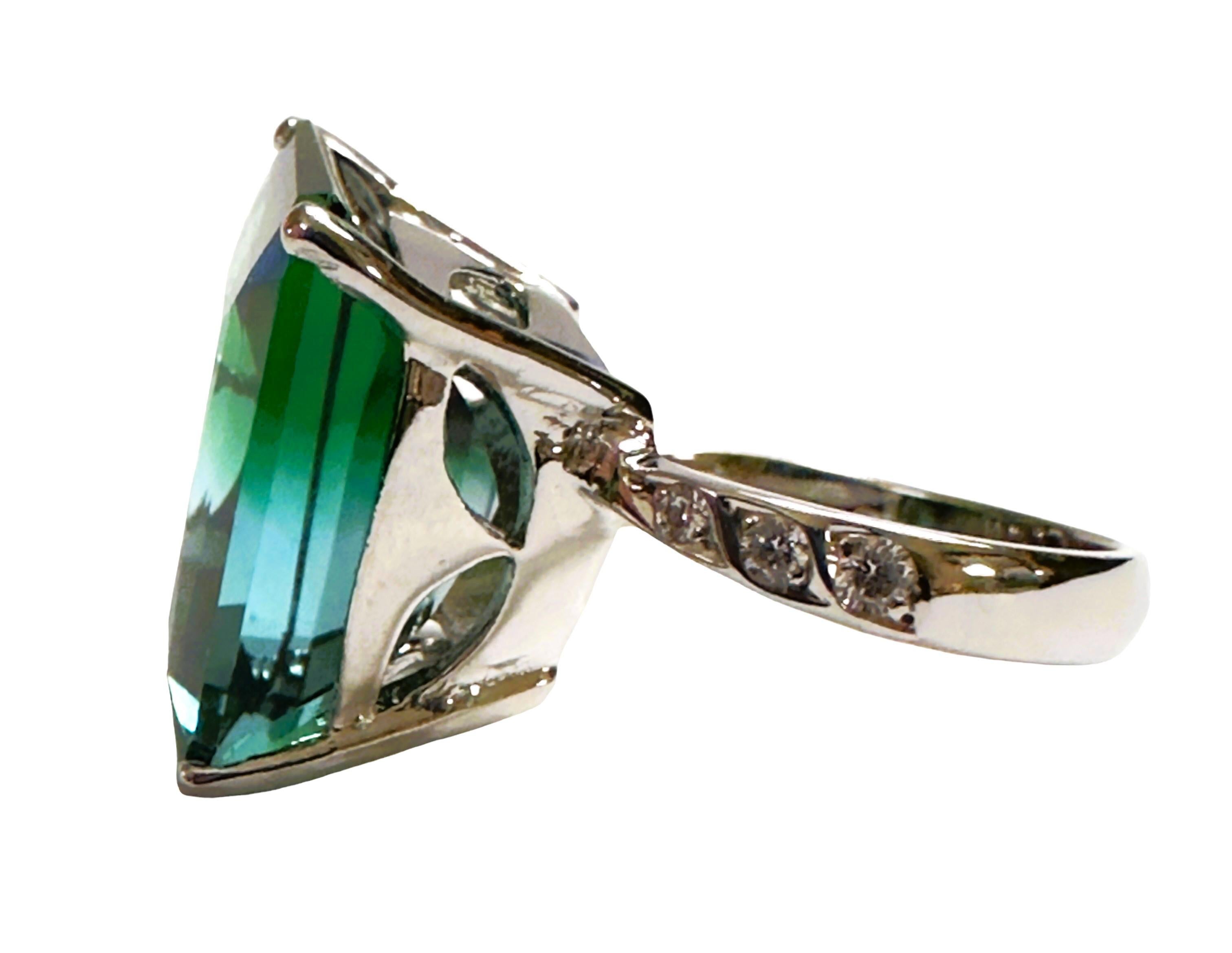 Art Deco New Brazilian IF 14.60 Carat Blue Green Ametrine & Sapphire Sterling Ring 