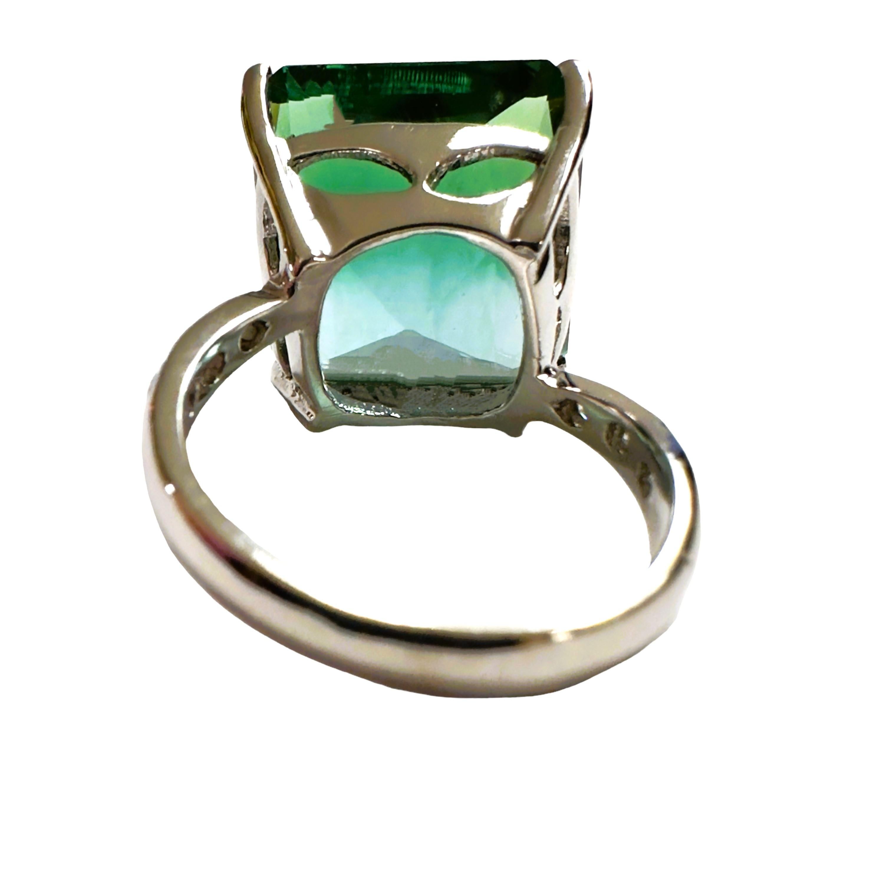 Princess Cut New Brazilian IF 14.60 Carat Blue Green Ametrine & Sapphire Sterling Ring 