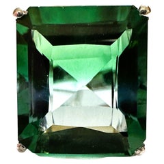 New Brazilian IF 14.60 Carat Blue Green Ametrine & Sapphire Sterling Ring