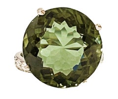 New Brazilian IF 15.20 Ct Forest Green Amethyst & Sapphire Sterling Ring