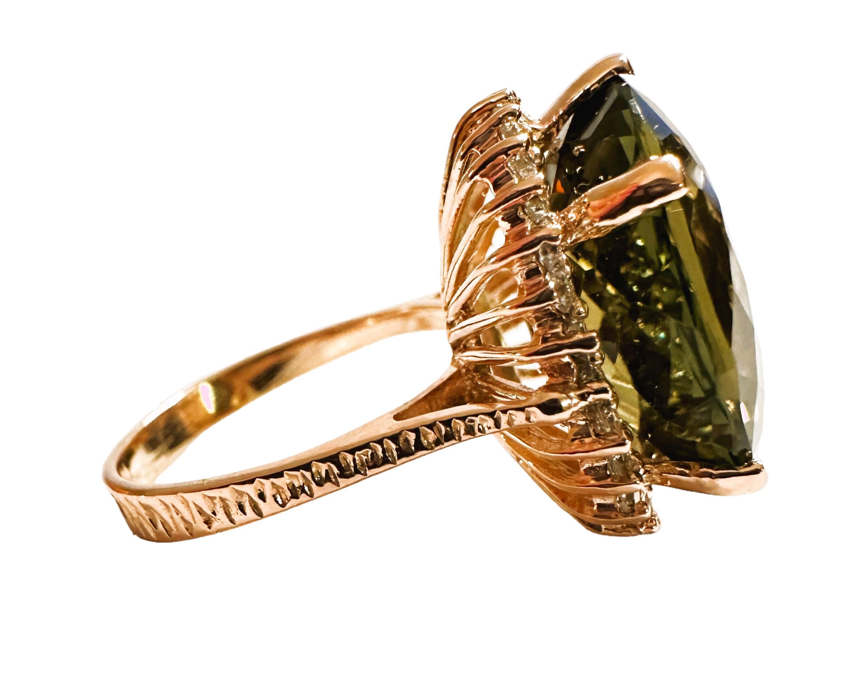 New Brazilian IF 16.1 ct Forest Green Amethyst & Sapp RGold Plated Sterling Ring In New Condition In Eagan, MN