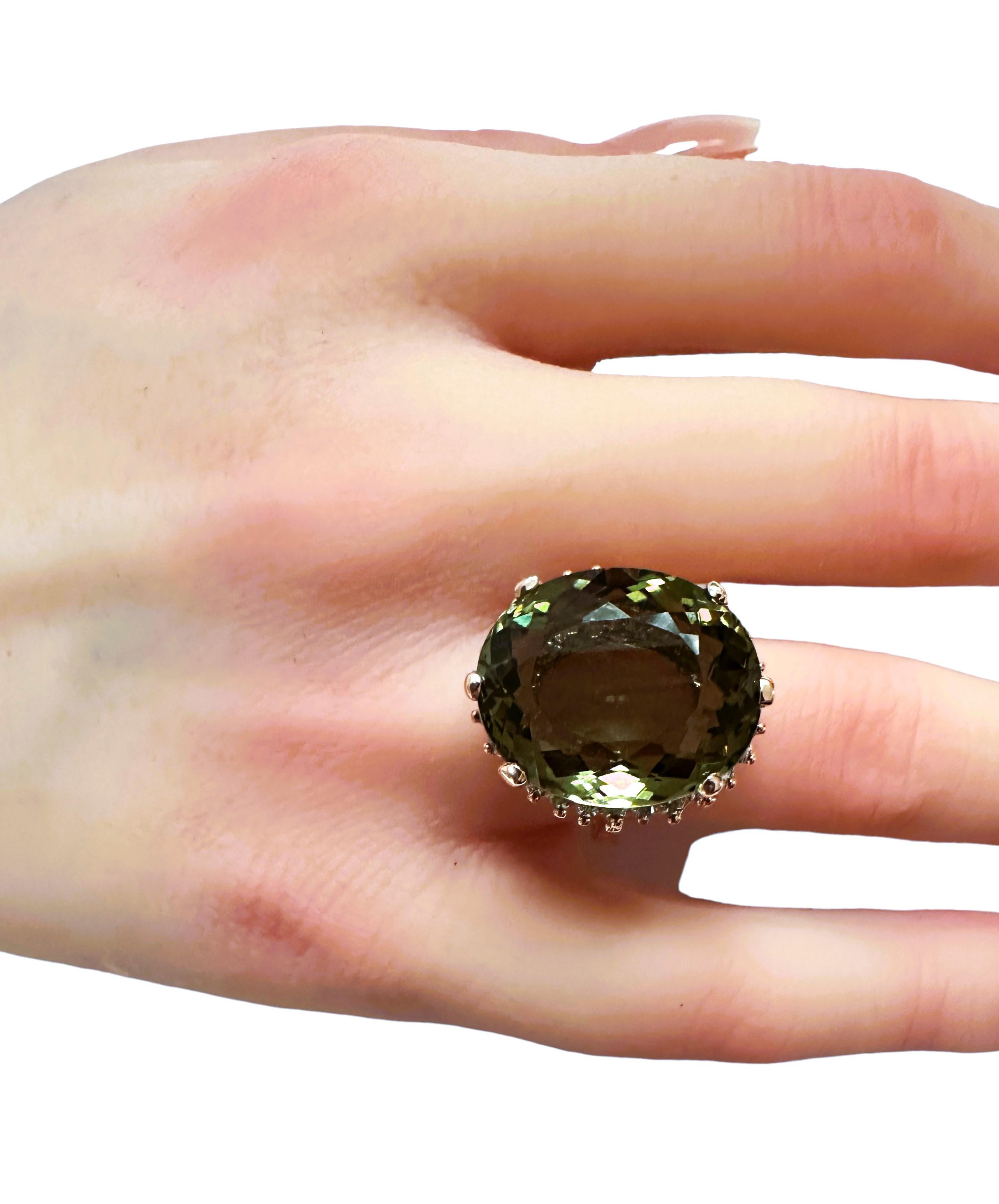 New Brazilian IF 16.1 ct Forest Green Amethyst & Sapp RGold Plated Sterling Ring 1