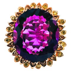 New Brazilian IF 16.30 Ct Amethyst & Peridot Rose Gold Plated Sterling Ring