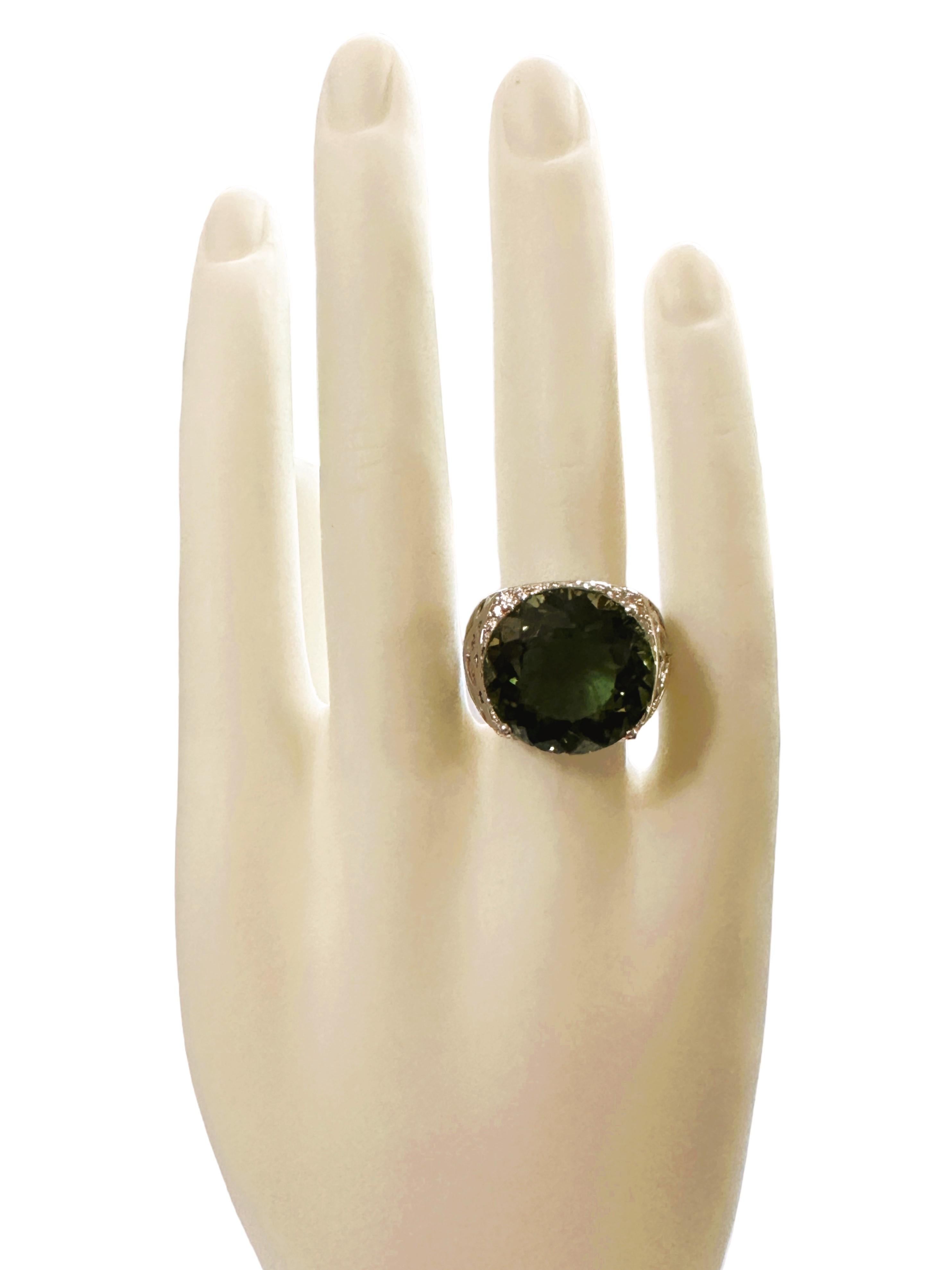 New Brazilian IF 17.8 ct Forest Green Amethyst & Sapphire Sterling Ring In New Condition In Eagan, MN