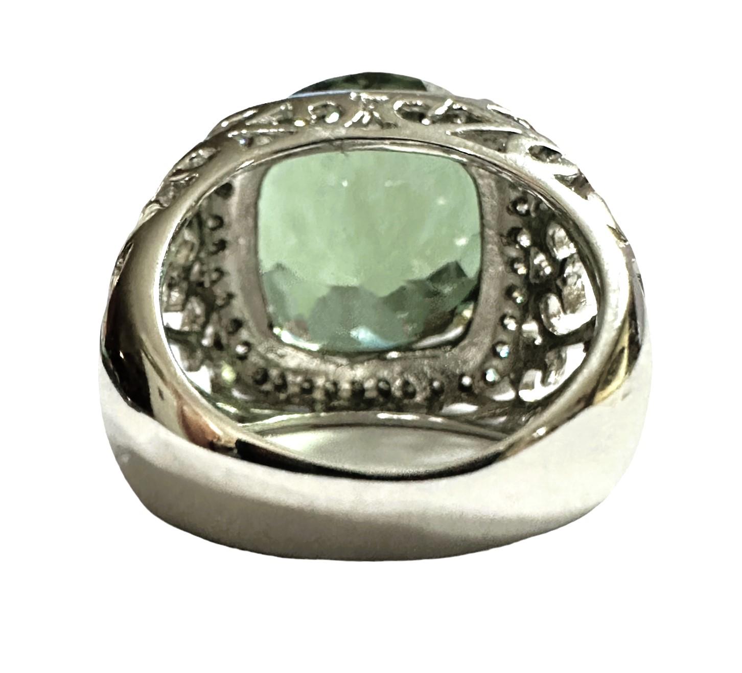 Women's New Brazilian IF 17.8 ct Forest Green Amethyst & Sapphire Sterling Ring