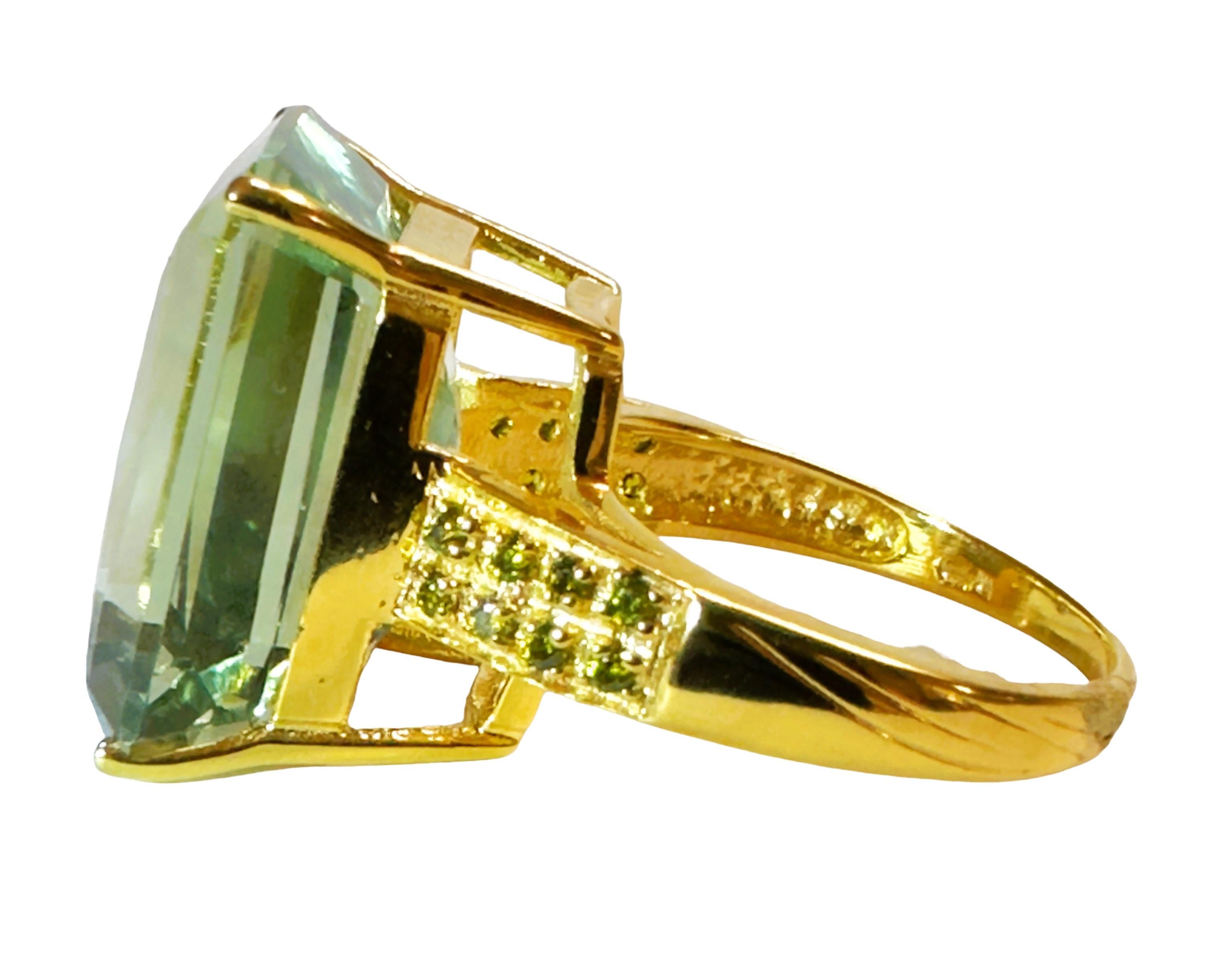 Art Deco New Brazilian IF 18.2 Ct Platinum Green Amethyst & Sapphire YGold Sterling Ring 