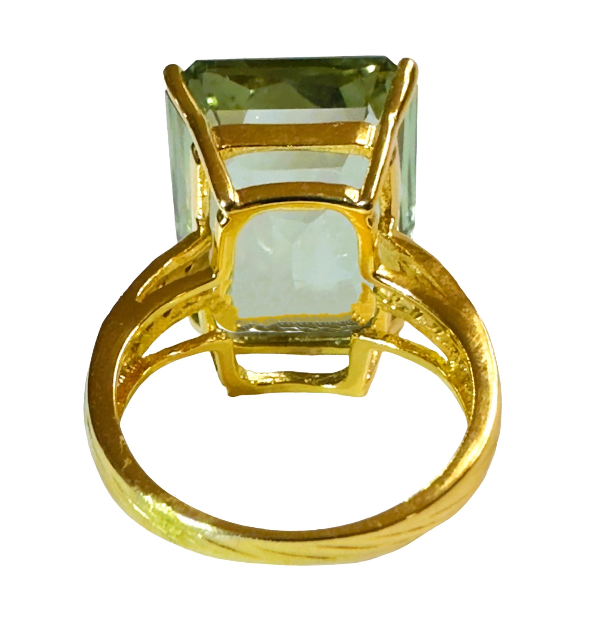 Emerald Cut New Brazilian IF 18.2 Ct Platinum Green Amethyst & Sapphire YGold Sterling Ring 