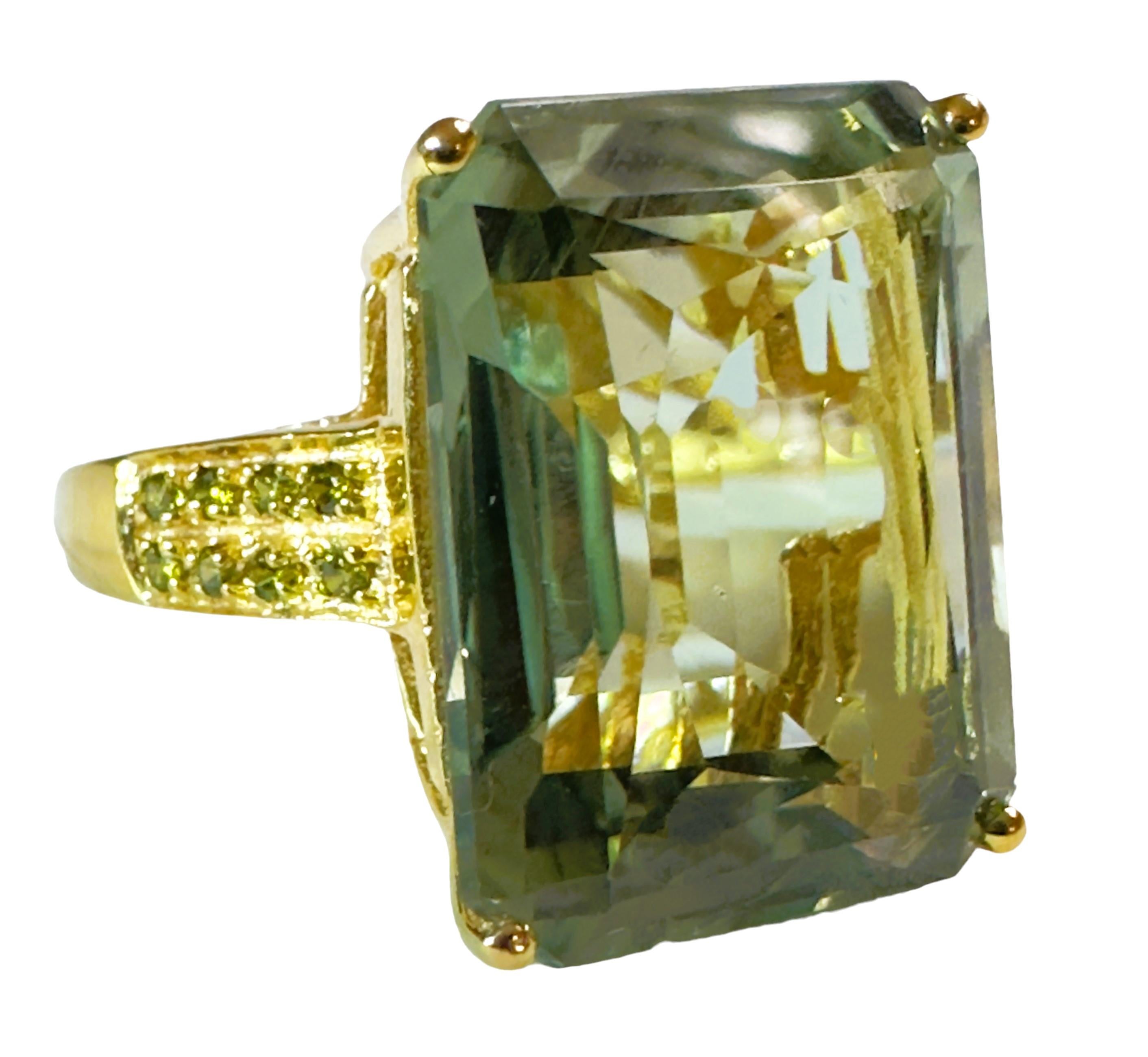 Women's New Brazilian IF 18.2 Ct Platinum Green Amethyst & Sapphire YGold Sterling Ring 