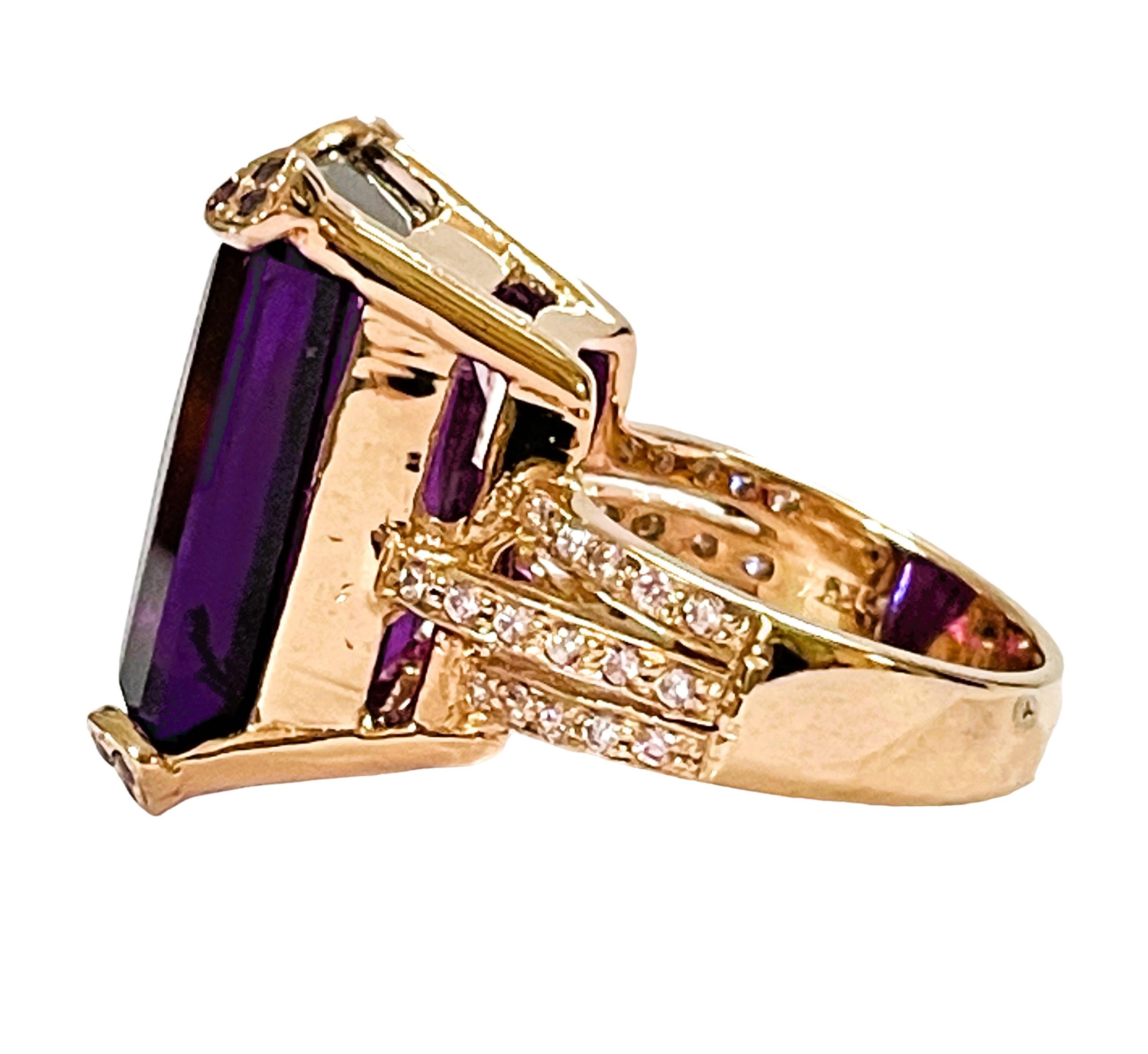 Art Deco New Brazilian IF 19.20 Purple Amethyst & Sapphire Yellow Gold Plated Ring