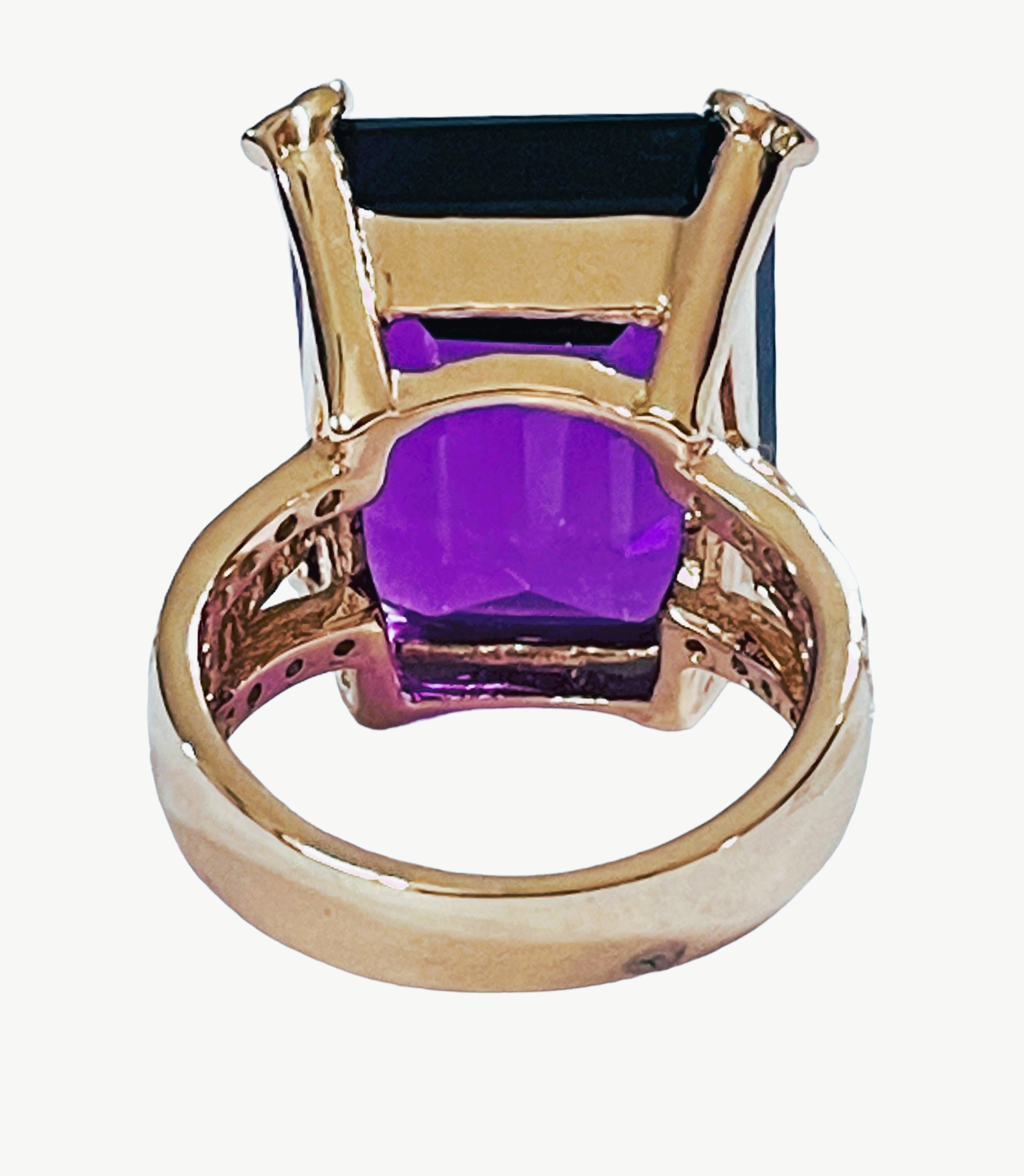 Round Cut New Brazilian IF 19.20 Purple Amethyst & Sapphire Yellow Gold Plated Ring