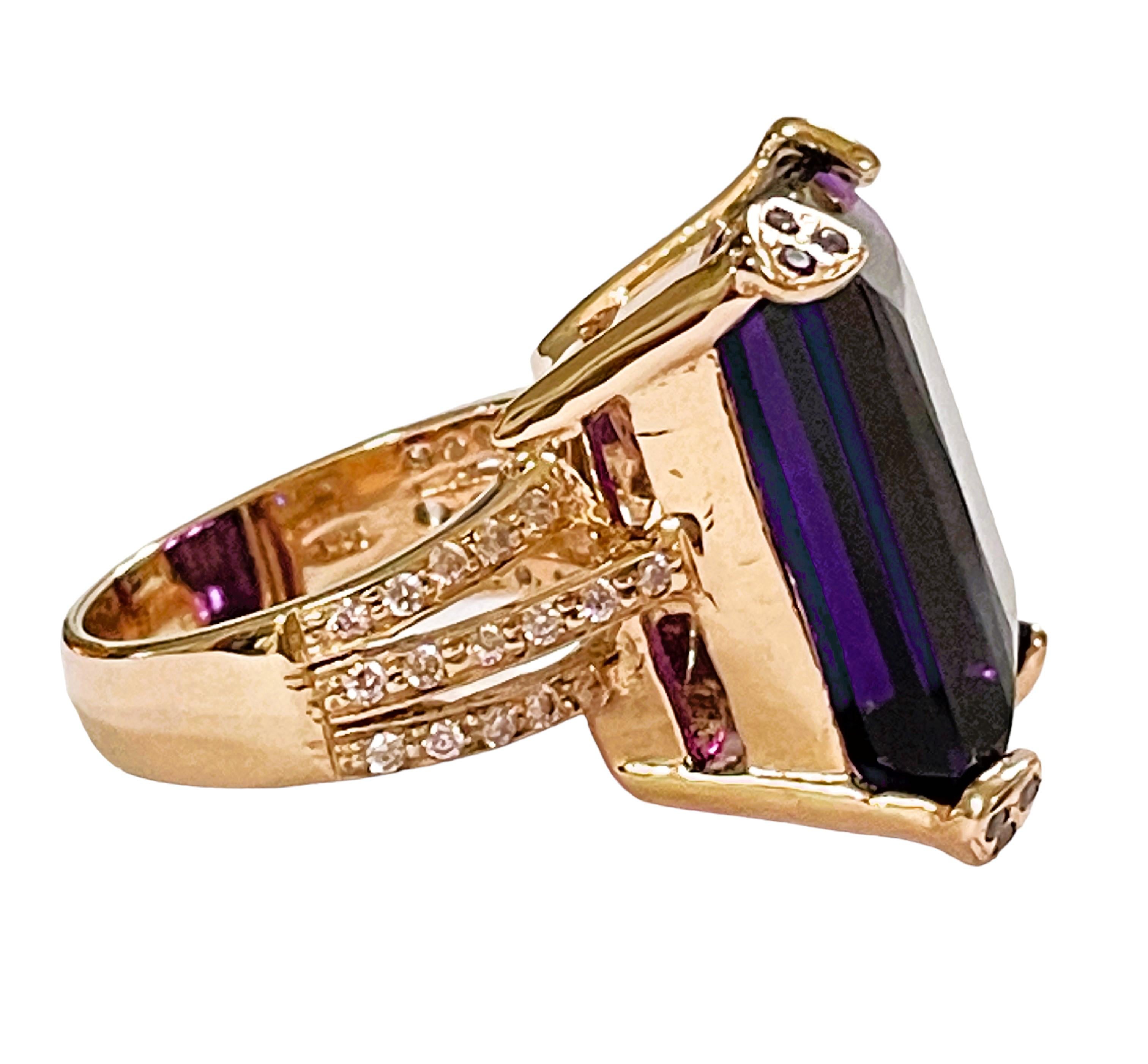 New Brazilian IF 19.20 Purple Amethyst & Sapphire Yellow Gold Plated Ring In New Condition In Eagan, MN