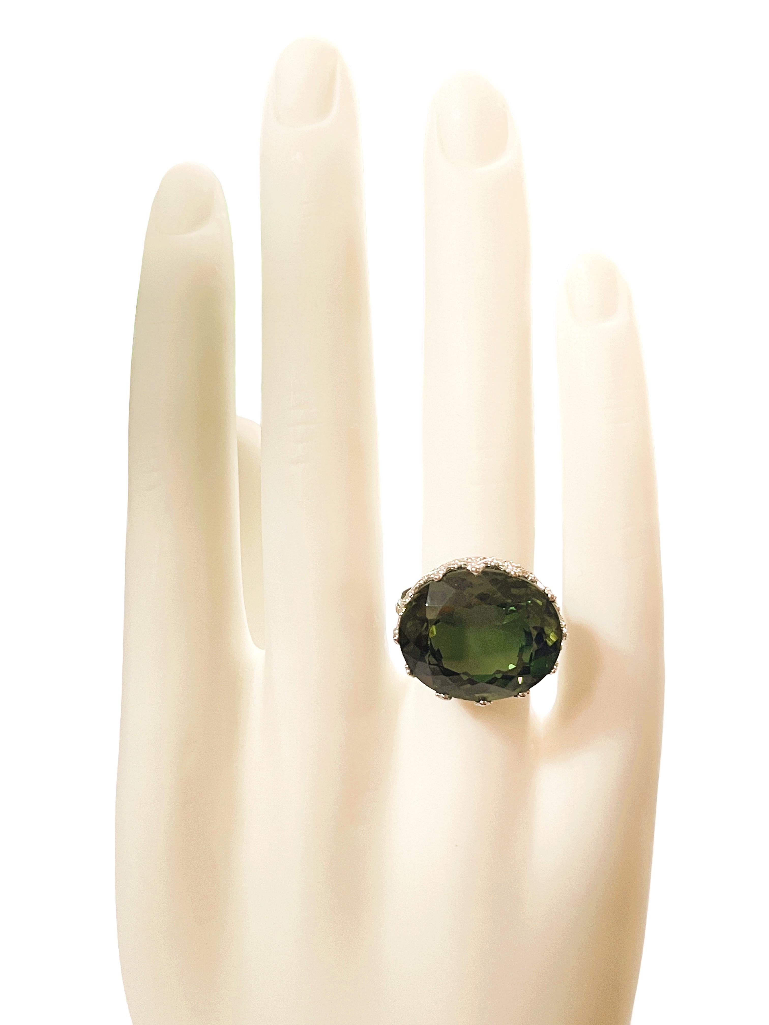 New Brazilian IF 19.60 Carat Forest Green Amethyst Sterling Ring For ...