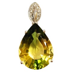 New Brazilian IF 20.40 Ct Yellow Green Ametrine & Sapphire Sterling Pendant