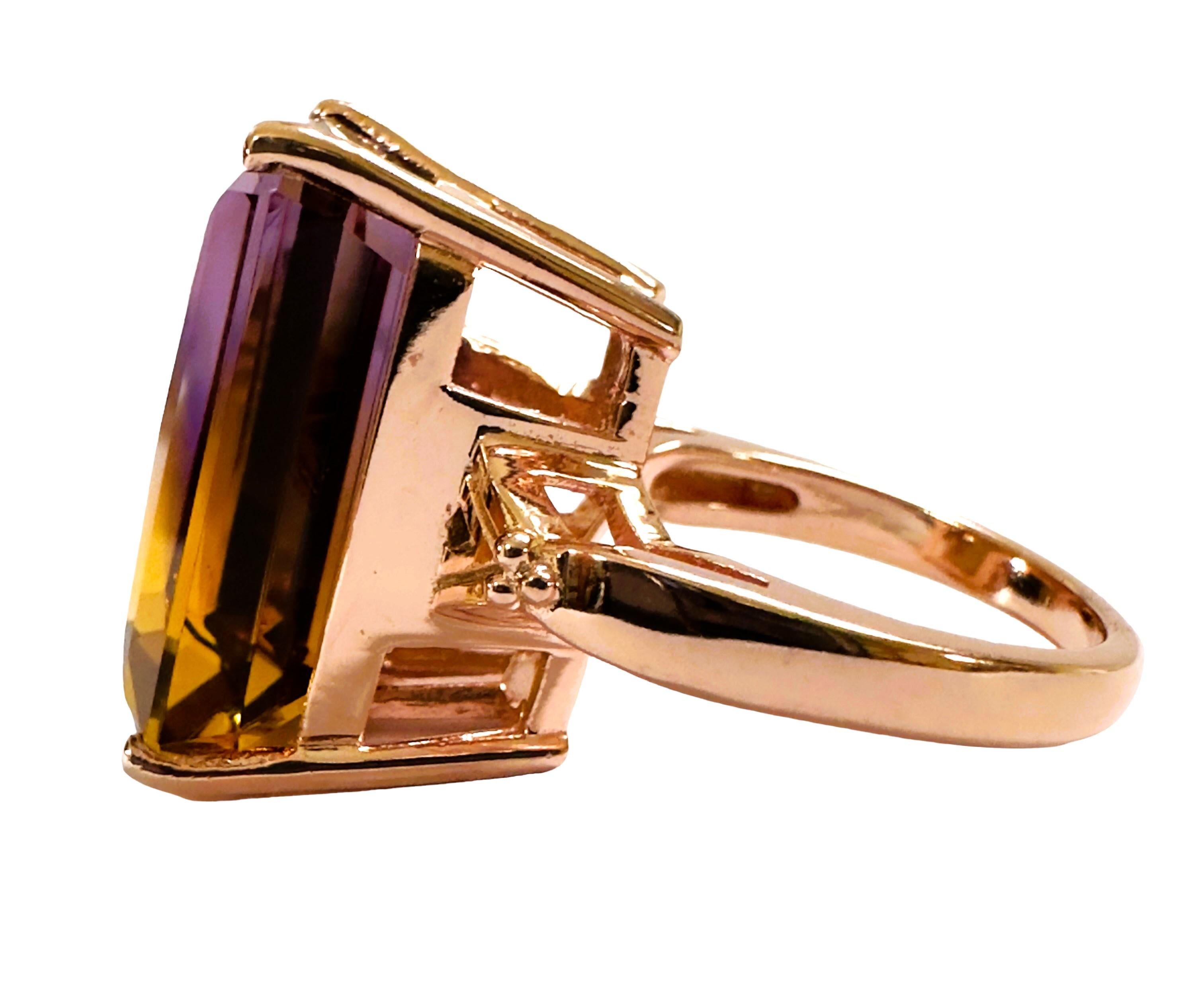 Art Deco New Brazilian IF 20.7 ct Yellow Purple Ametrine RGold PlatedSterling Silver Ring