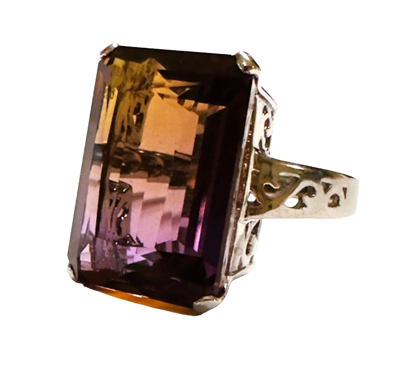 New Brazilian IF 21.6 ct Yellow Purple Ametrine Sterling Silver Ring In New Condition In Eagan, MN