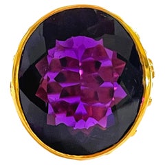 New Brazilian IF 21.60 Purple Amethyst & Sapphire Yellow Gold Plated Ring