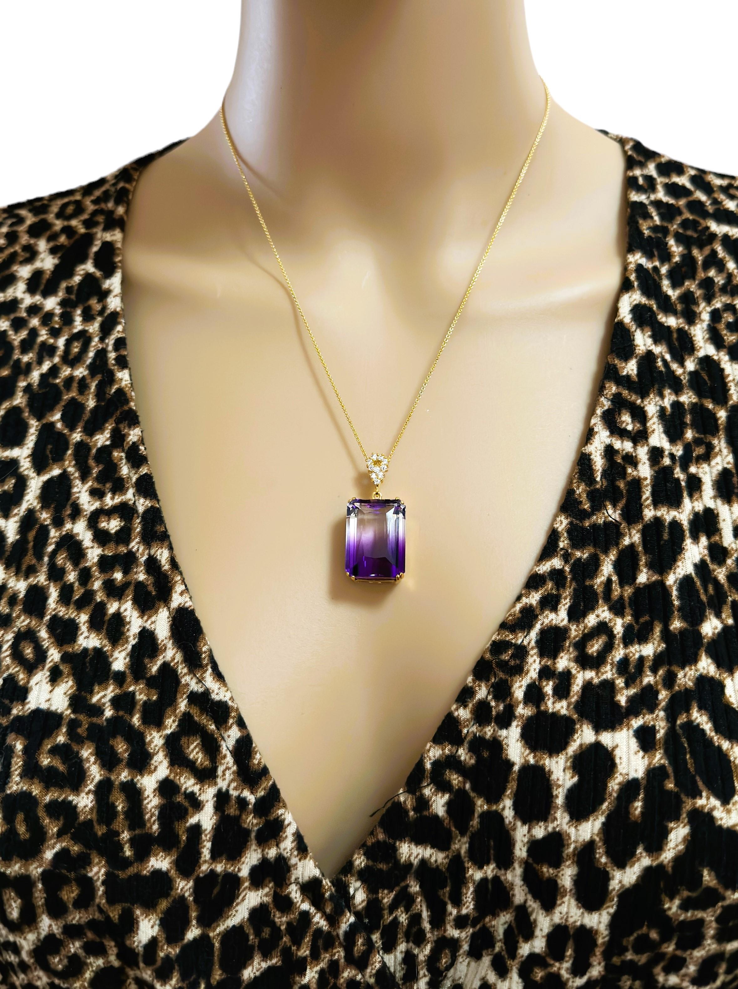 Art Deco New Brazilian IF 28.90 ct Purple & White Ametrine Sterling YGold Plated Necklace