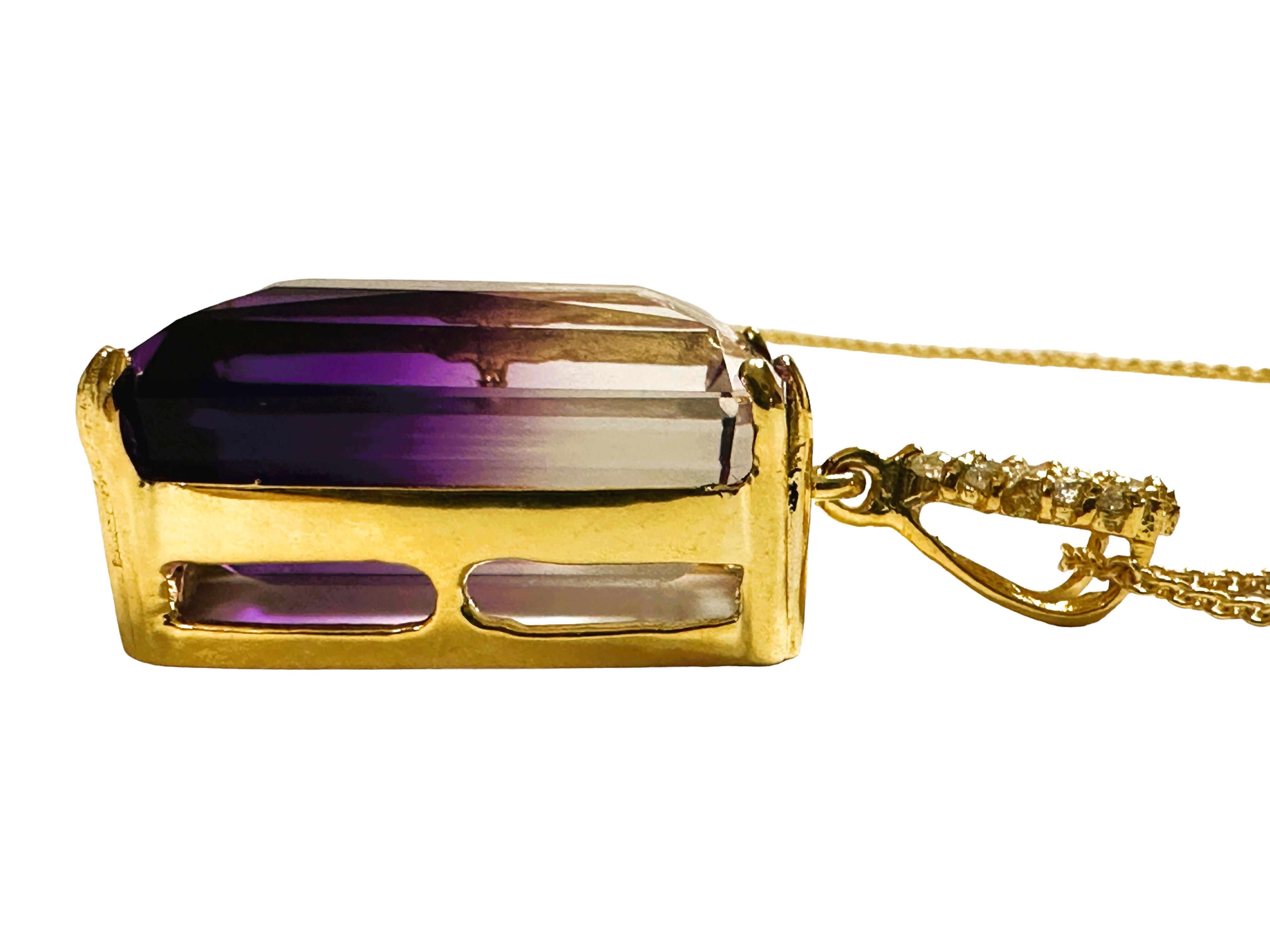 New Brazilian IF 28.90 ct Purple & White Ametrine Sterling YGold Plated Necklace 2