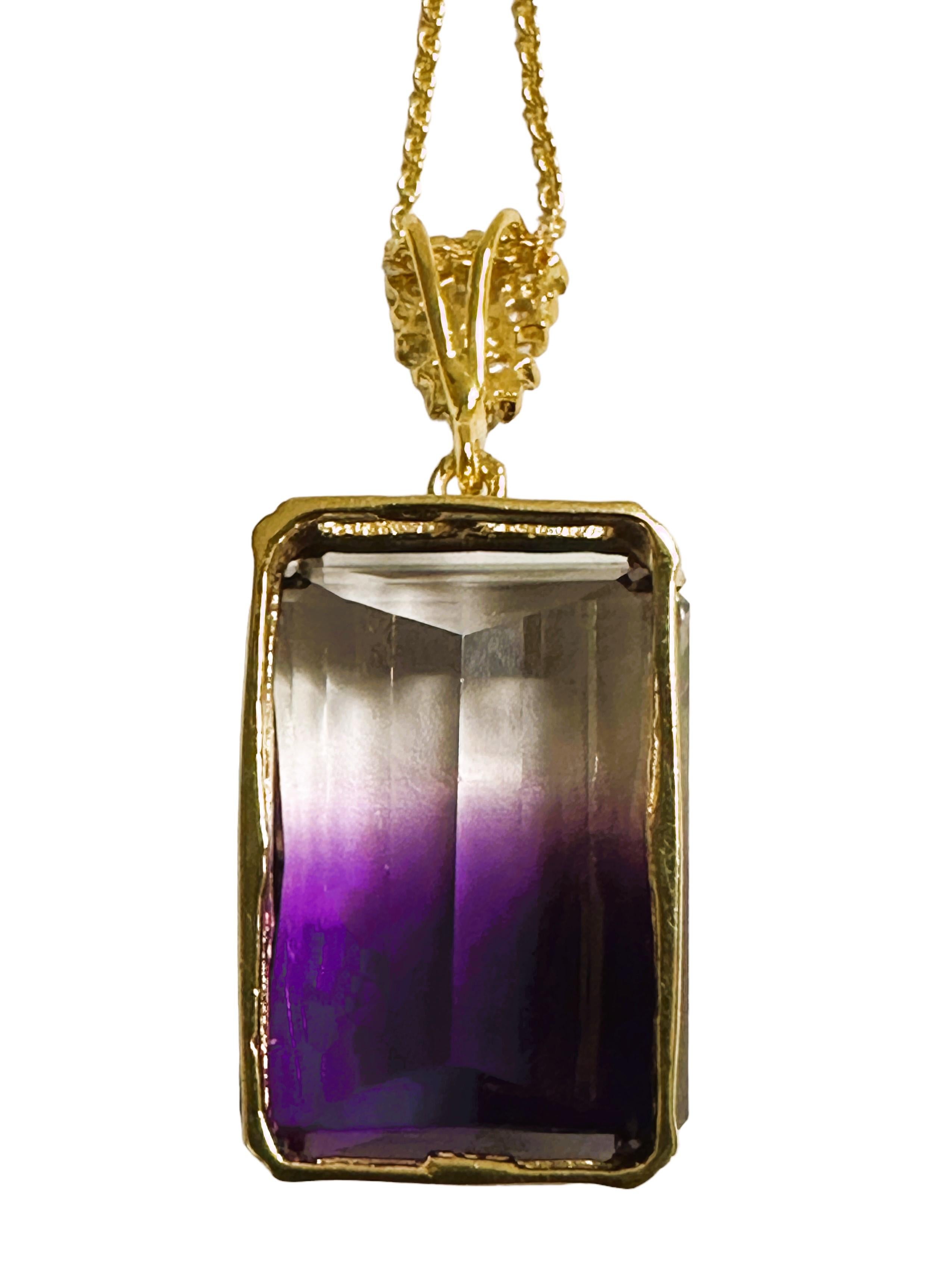 New Brazilian IF 28.90 ct Purple & White Ametrine Sterling YGold Plated Necklace 3