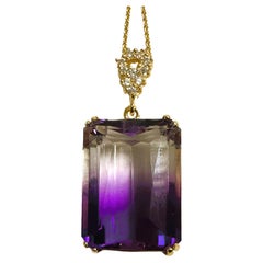 New Brazilian IF 28.90 ct Purple & White Ametrine Sterling YGold Plated Necklace