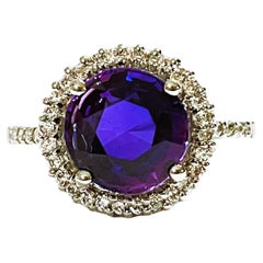 New Brazilian IF 4.3 Carat Purple Blue Sapphire and White Sapphire Sterling Ring