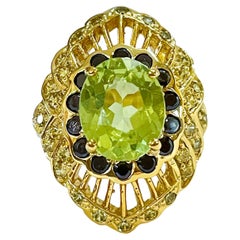 New Brazilian IF 4.40ct Amethyst, Spinel 
Sapphire YGold Plated Sterling Ring