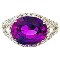 New Brazilian If 4.5 Carat Purple Blue Sapphire & White Sapphire Sterling Ring