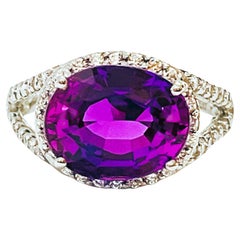 New Brazilian If 4.5 Carat Purple Blue Sapphire 
White Sapphire Sterling Ring