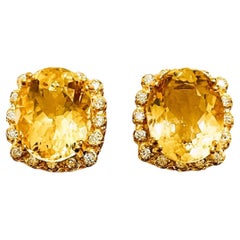 New Brazilian IF 5.08ct Citrine & White Sapphire YGold Plated Sterling Earrings