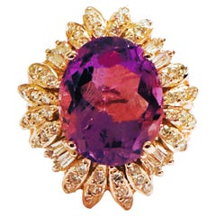 New Brazilian IF 6 ct Purple Amethyst & White Sapphire RGold Plate Sterling Ring