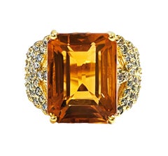 New Brazilian If 9.70 Carat Orange Citrine & Sapphire Ygold Plated Sterling Ring