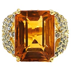 New Brazilian If 9.70 Carat Orange Citrine & Sapphire Ygold Plated Sterling Ring